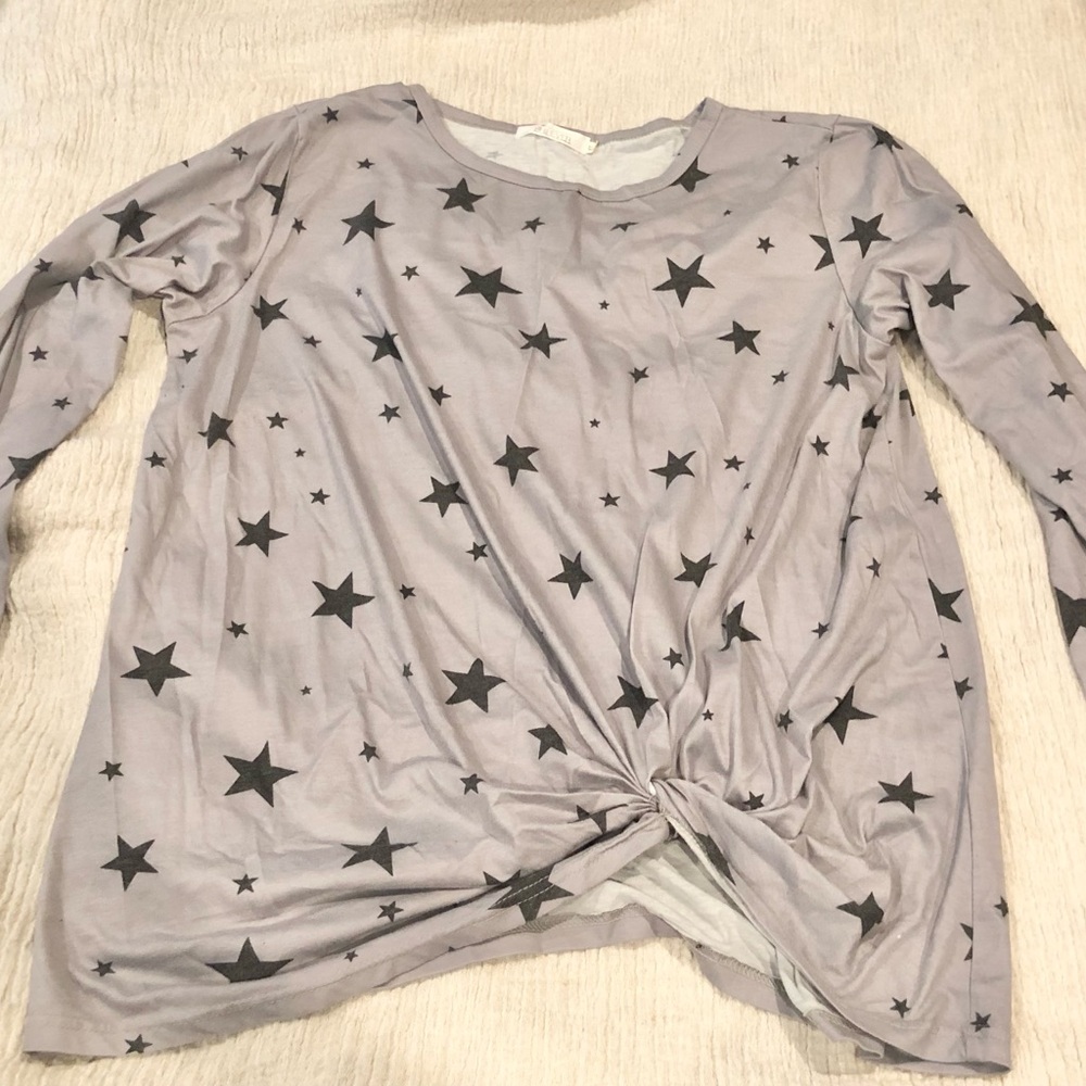 SHIBEVER Gray Star Pattern Long Sleeve Top - Picture 4 of 6